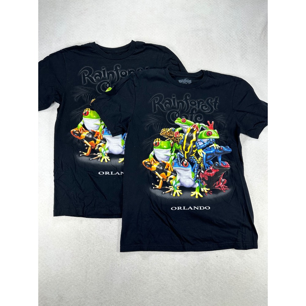 Rainforest Cafe Orlando Frog Graphic T-Shirt Black Cotton set of 2 Small S